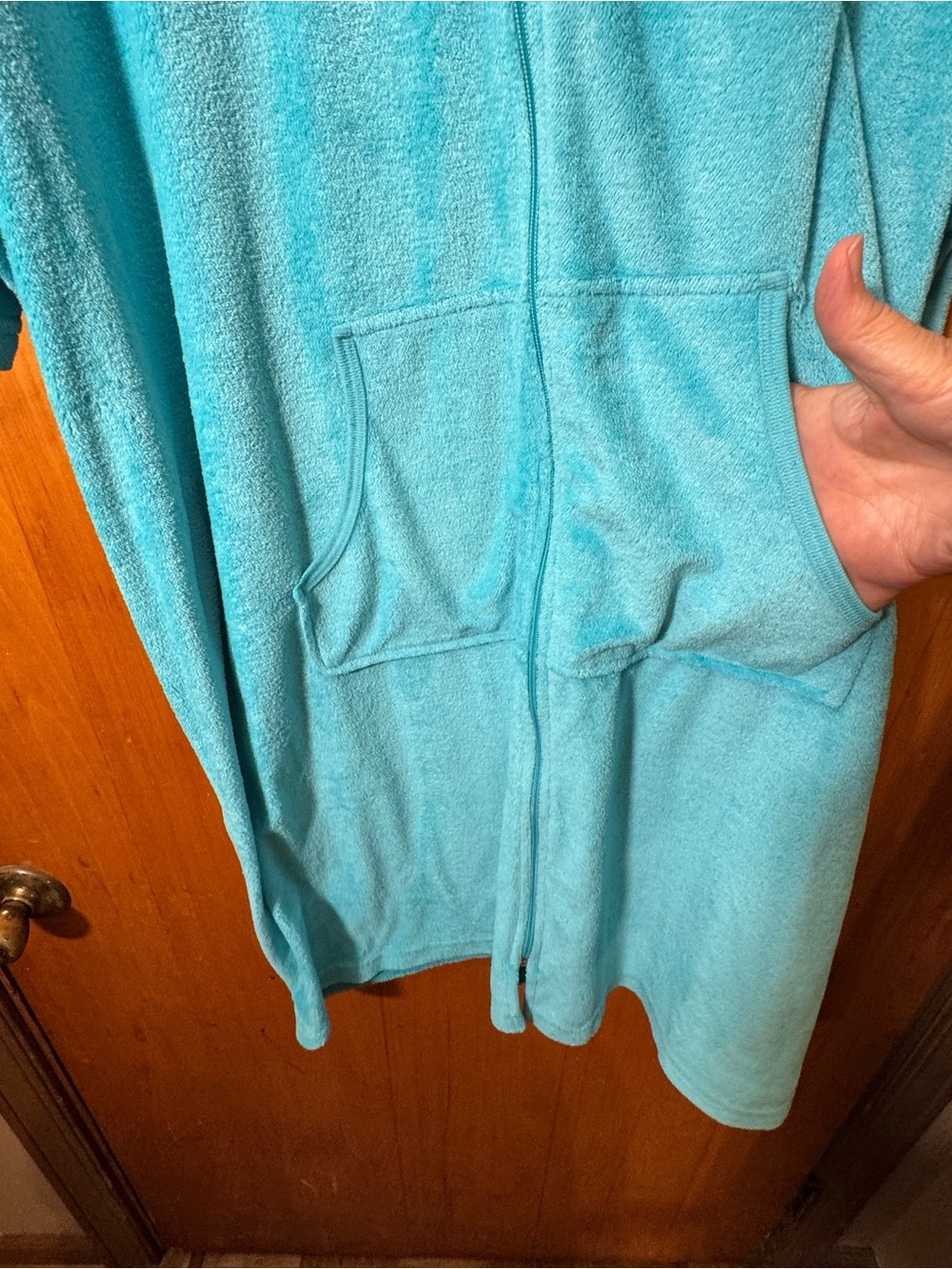 Turquoise terry-cloth Robe/swim coverup with Butterfly Embroidery - Picture 5 of 8
